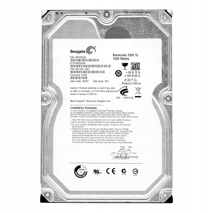 Hard Disk 1TB Seagate Barracuda 7200.12 7200RPM SATA II 3.5"