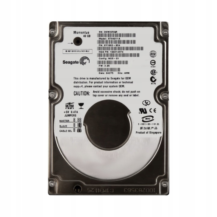 Merevlemez 2.5'' Seagate 40GB 5400RPM 2MB ATA 9mm
