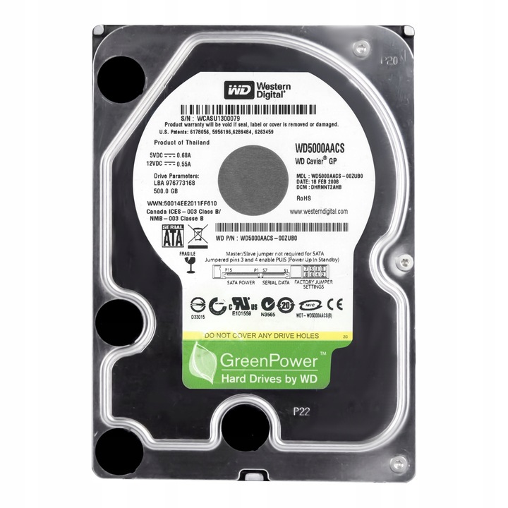 Hard Disk 3,5" Western Digital Caviar Green 500 GB SATA II 7200 rpm 16 MB 25,4x147x101,6mm