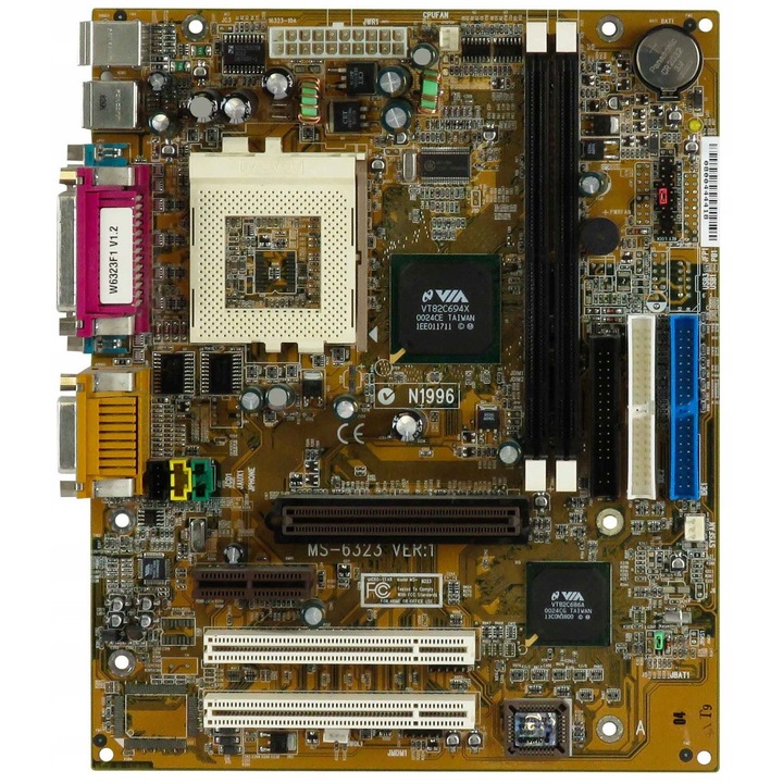MSI MS-6323 alaplap, Socket 370, 2 RAM foglalat, 244x200mm