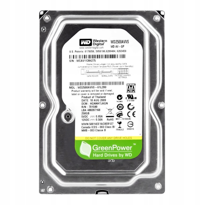 Hard disk 250GB Western Digital AV-GP 5400RPM SATA II 3.5"
