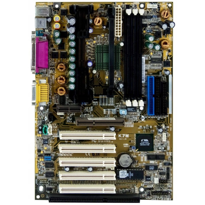 ASUS K7M alaplap, 3x SDRAM, 5x PCI, 305x219mm, teljes készlet