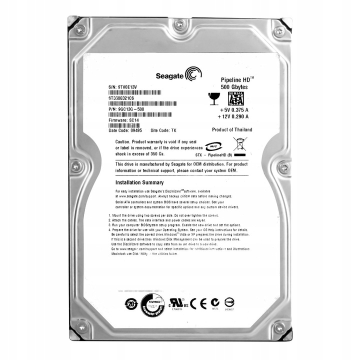 Hard Disk 3.5'' Seagate Pipeline HD 500GB, 5.9K, 8MB, SATA II