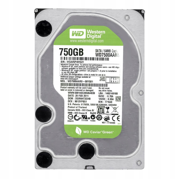Hard Disk 3,5" Western Digital WD7500AARS 750GB SATA II 5400 RPM