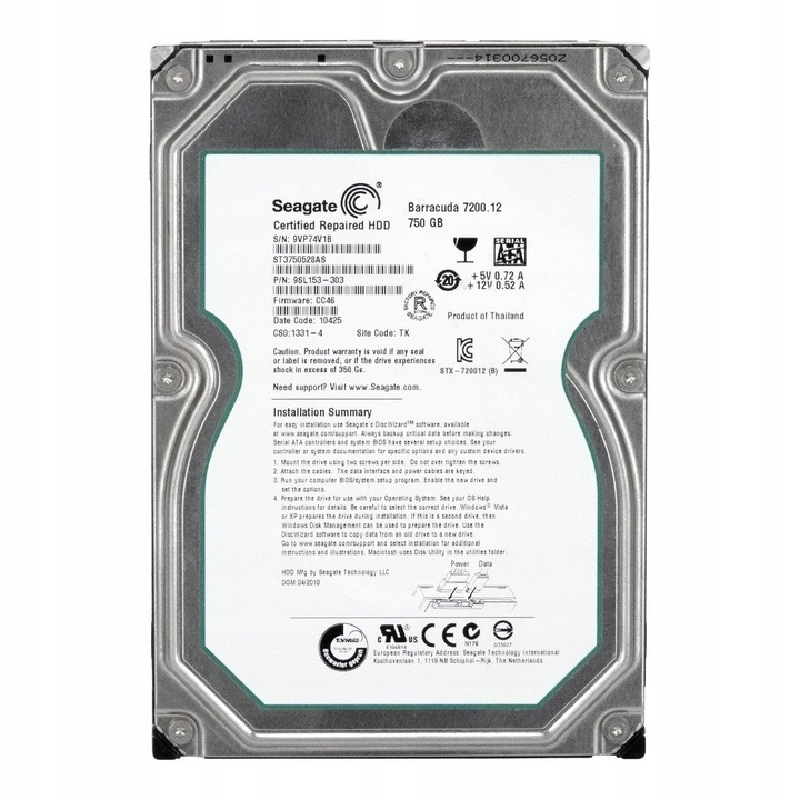Hard Disk 3.5'', Seagate Barracuda 7200.12, 750GB, 7200RPM, SATA II