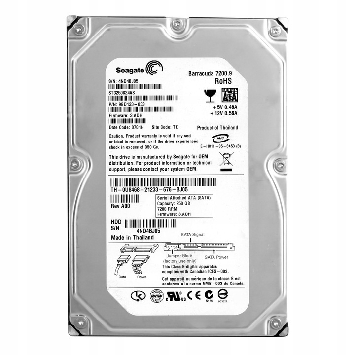 Hard Disk 3.5'' Seagate Barracuda 7200.9 250GB 7200RPM SATA II 8MB