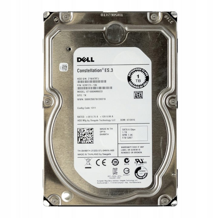 Hard Disk 1TB Dell 3,5'' SATA III 7200rpm 128MB, model ST1000NM0033, culoare argintie
