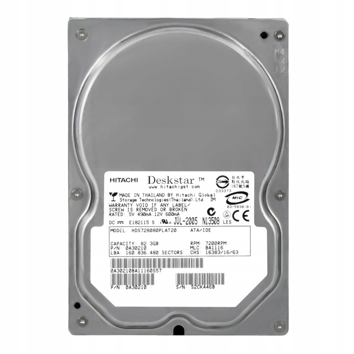 Hard Disk 3.5" Hitachi DeskStar 7K80 80GB 7200RPM 2MB ATA