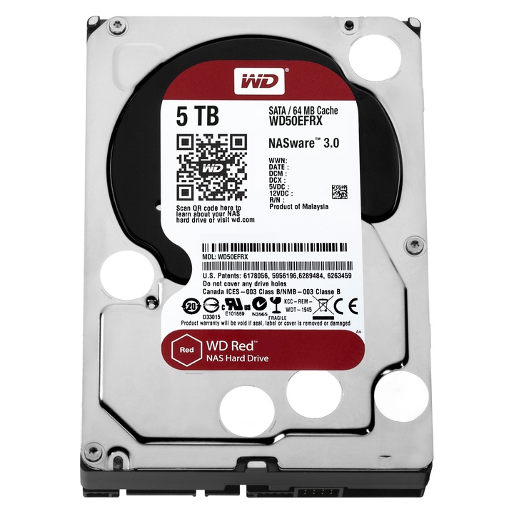 Merevlemez 5TB, Western Digital, WD RED, 7200 RPM, SATA III, 3.5''