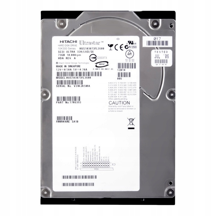 Merevlemez 3.5'' Hitachi HUS103073FL3600 73GB 10000RPM SCSI 68PIN