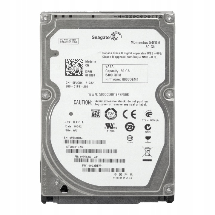 Hard Disk 80GB 2.5'' SATA II 5400RPM 8MB Dell