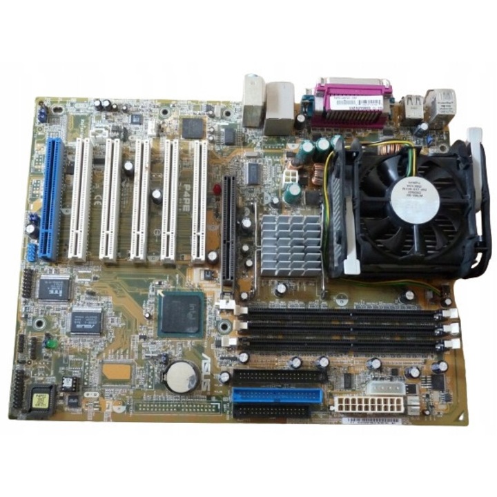 Alaplap Asus P4PE, Intel Pentium 4 2,40GHz processzor, 4 RAM foglalat, 245x305mm, arany