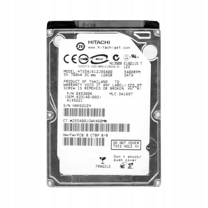 Merevlemez 2.5'' Hitachi TravelStar 5K160 120GB, SATA, 5400RPM, 8MB Cache
