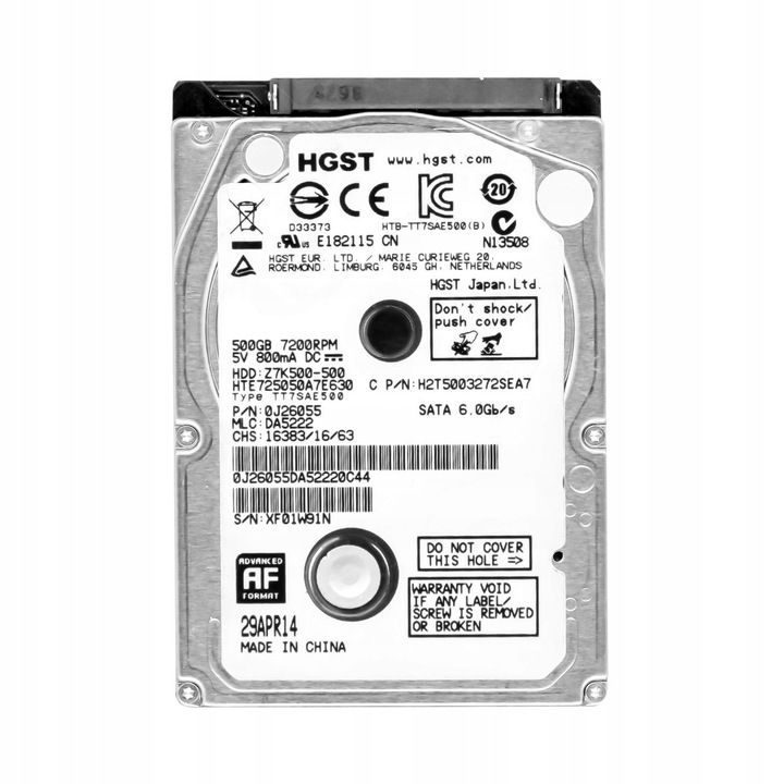 Hard Disk 500GB, HGST, 7200RPM, SATA II, 2.5''
