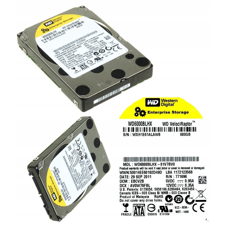 Hard Disk 600GB, Western Digital VelociRaptor, 10000RPM, SATA III, 2.5''