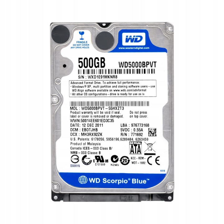 Hard Disk 500GB Western Digital Scorpio Blue 5400RPM SATA II 2.5"