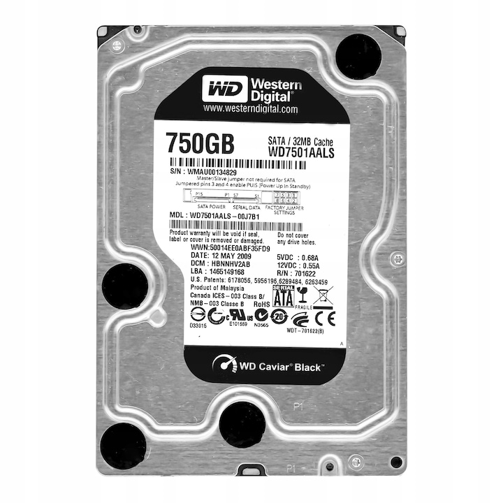 Hard Disk 3.5'' Western Digital Caviar Black 750GB, 7200RPM, SATA II, 32MB Cache