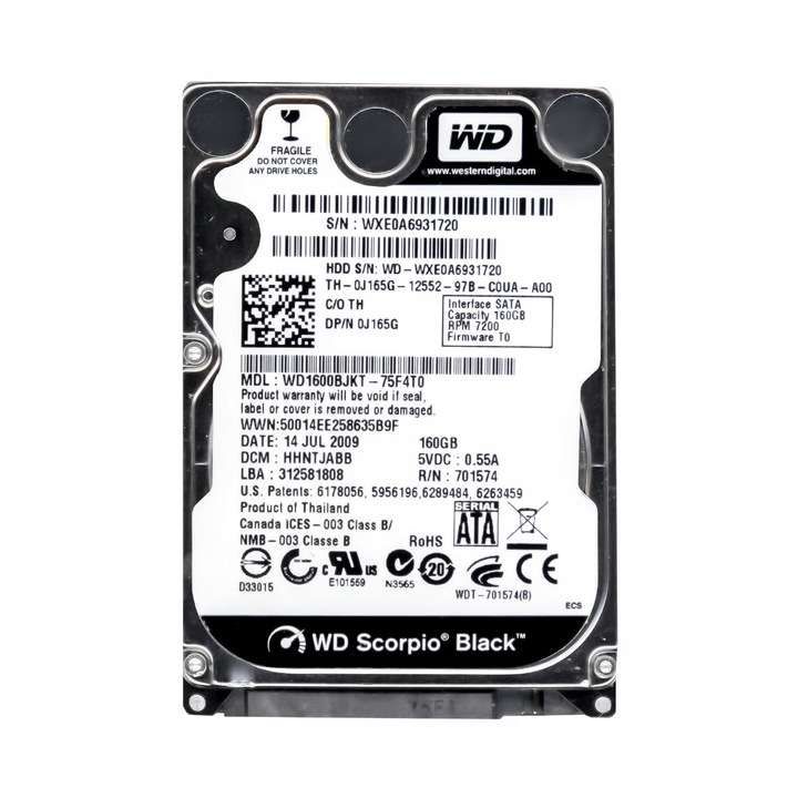 Merevlemez 2.5'' Western Digital Scorpio Black 160GB 7.2K 16MB SATA II