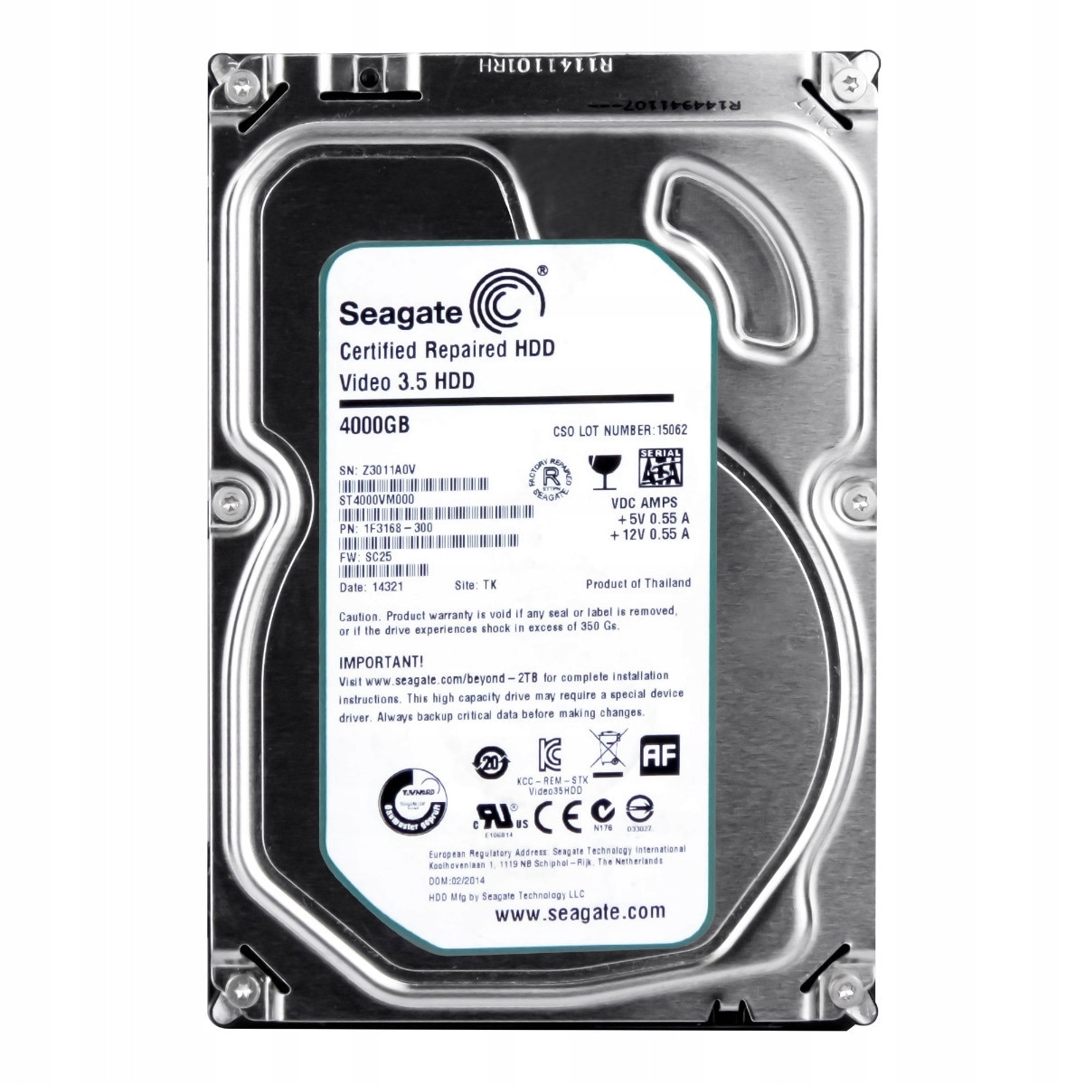 Hard Disk 4TB Seagate Video 3.5'', 5900RPM, SATA III, 64MB Cache