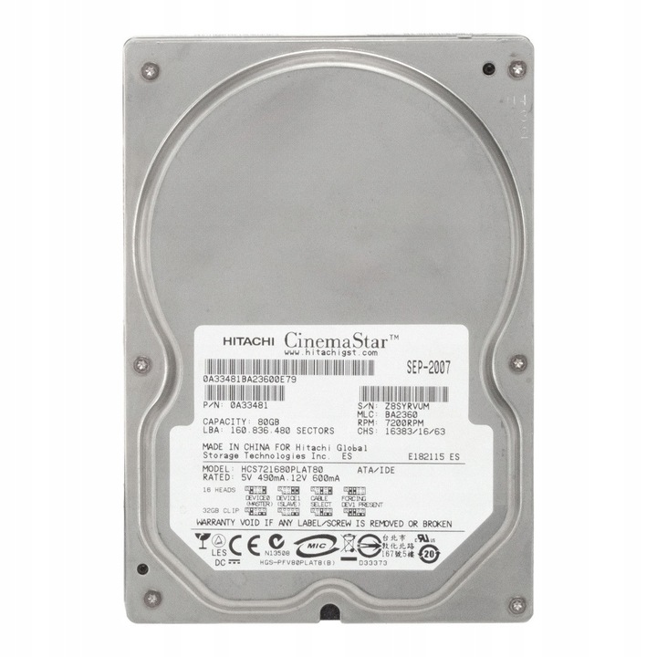 Hard Disk 3.5'' Hitachi CinemaStar 80GB 7200RPM 8MB ATA