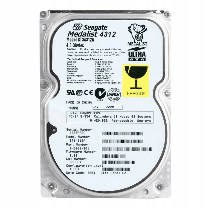 Hard Disk 3.5'' Seagate Medalist 4312 4.3GB 5400RPM ATA
