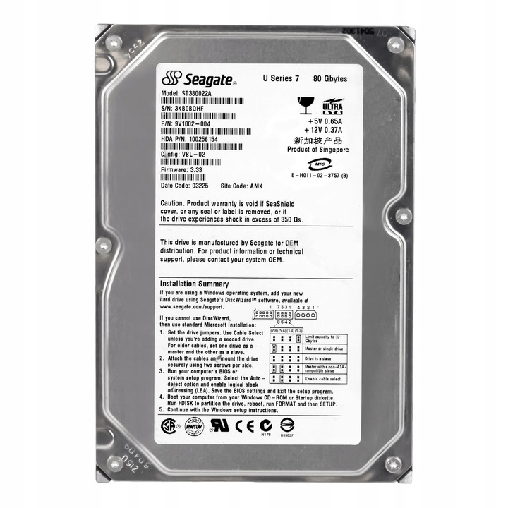 Hard Disk 80GB Seagate U Series 7 7200RPM 1MB 3.5''