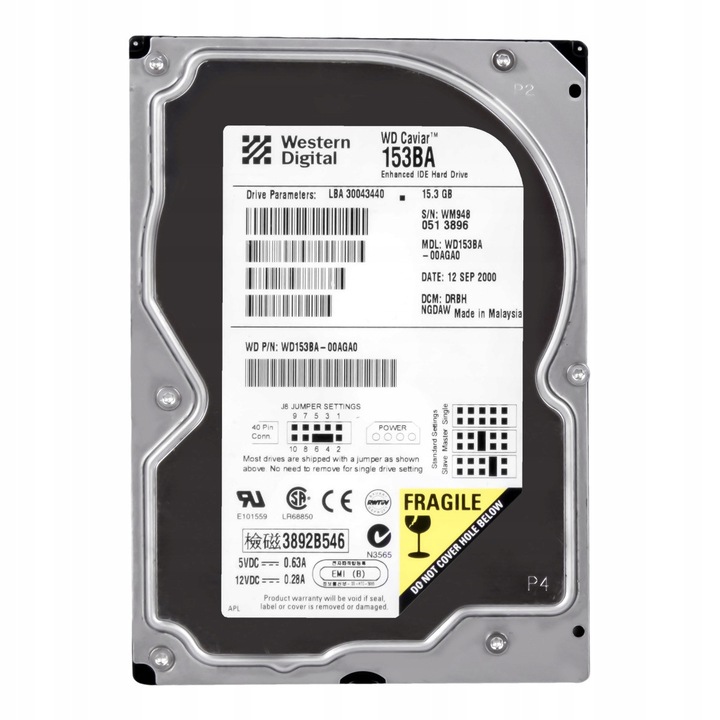 Merevlemez 3.5'', Western Digital CAVIAR 15.3GB, 7200RPM, 2MB Cache