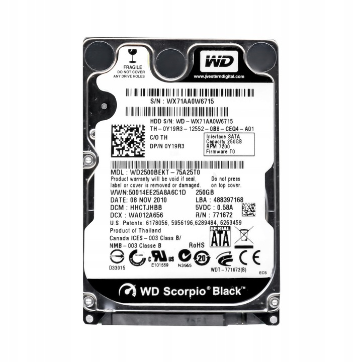 Hard Disk 250GB DELL WD2500BEKT 7200RPM SATA II 2.5"