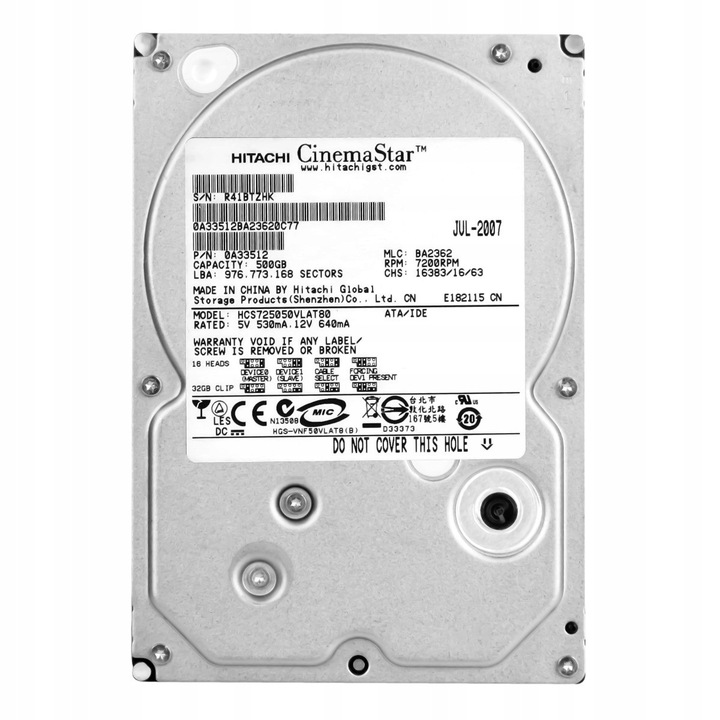 Hard Disk 500GB Hitachi CinemaStar 7K500 7200RPM 3.5''
