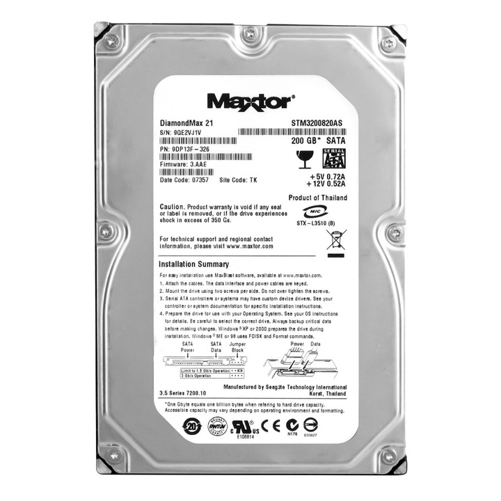 Hard Disk 200GB, Maxtor, 7200RPM, 8MB, SATA II, 3.5''