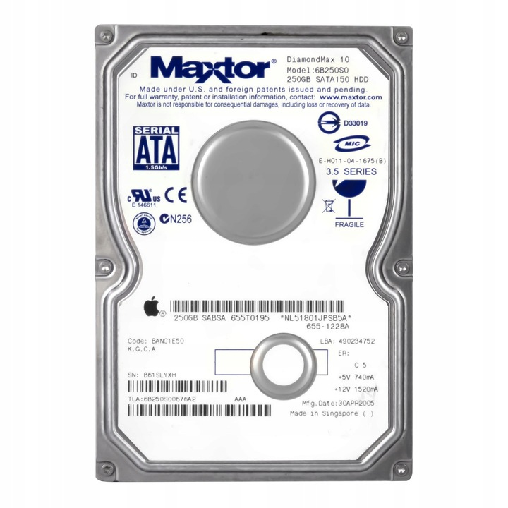 Hard disk 250GB, Maxtor DiamondMax 10, 7200RPM, SATA, 3.5''