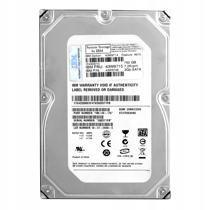 Hard Disk 750GB 3.5'' SATA II 7200RPM 16MB IBM