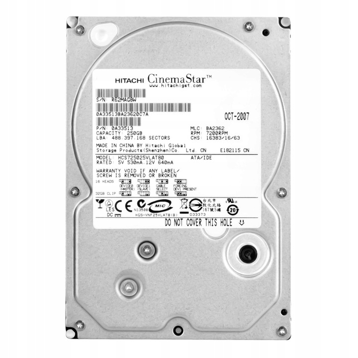 Merevlemez 3.5'' Hitachi CinemaStar 250GB 7200RPM 8MB ATA