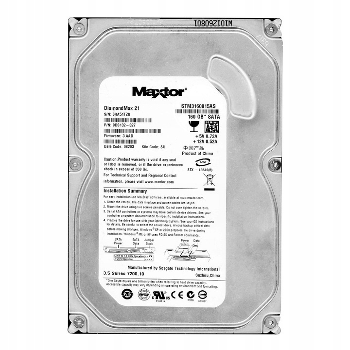 Hard Disk 3.5'' Maxtor DiamondMax 21 160GB SATA II 7200RPM 8MB