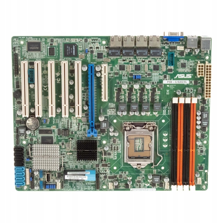 ATX alaplap, P8B-C/SAS/4L, 4 RAM foglalat, 2 PCI Express, 14x SATA, 2x USB, 2x PS/2, VGA, Asus
