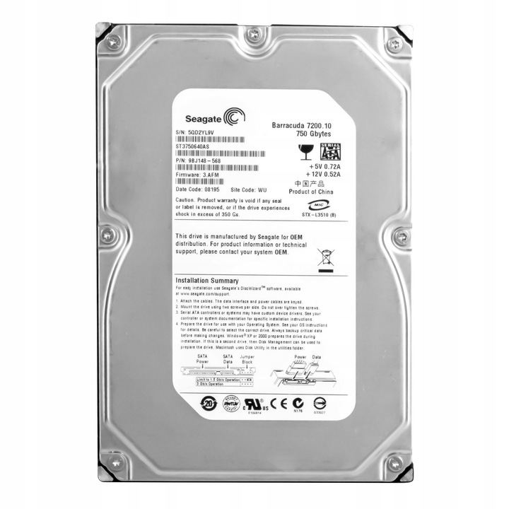 Hard Disk 3.5'' Seagate Barracuda 7200.10 750GB 7200RPM SATA II 16MB