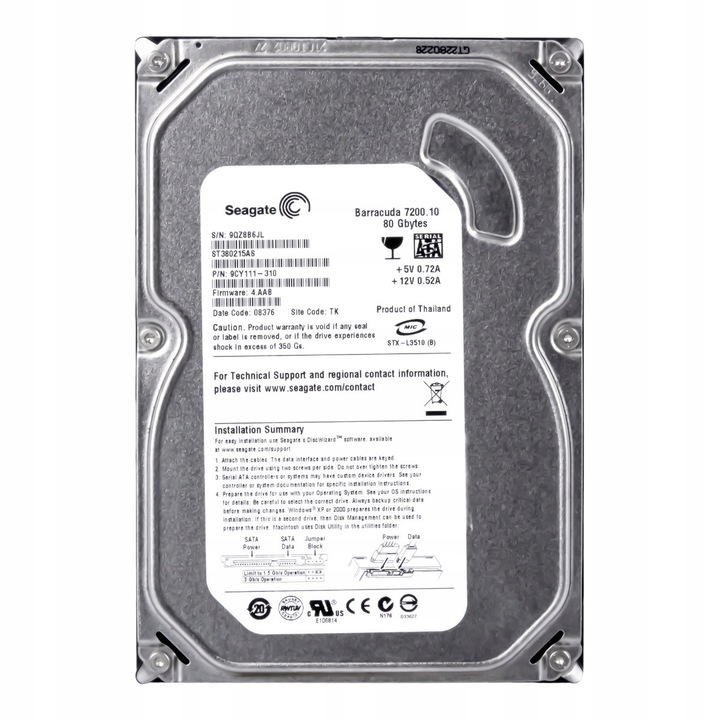 Hard Disk 3.5'' Seagate Barracuda 80GB, 7200RPM, SATA II, 2MB