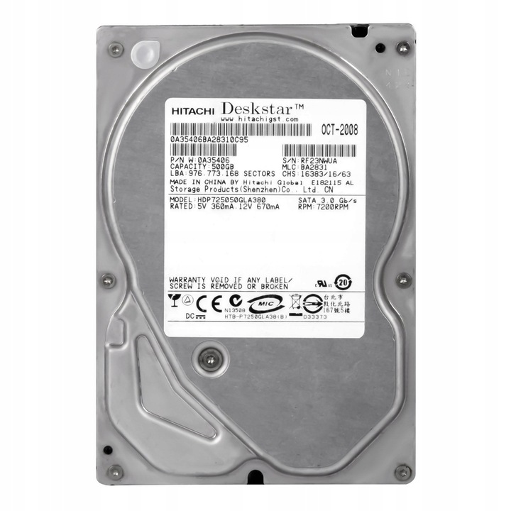 Hard Disk 3.5'' Hitachi DeskStar P7K500 500GB 7200RPM SATA II 8MB