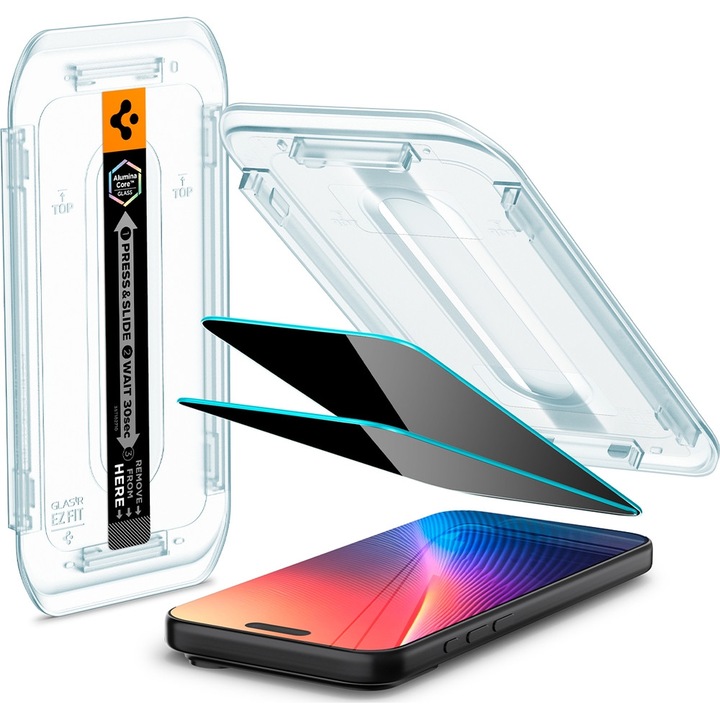 Folie de protectie Spigen Glas.tR EZ Fit Privacy 2-Pack, transparenta, 15,92x7,38cm, pentru iPhone 17 Pro Max