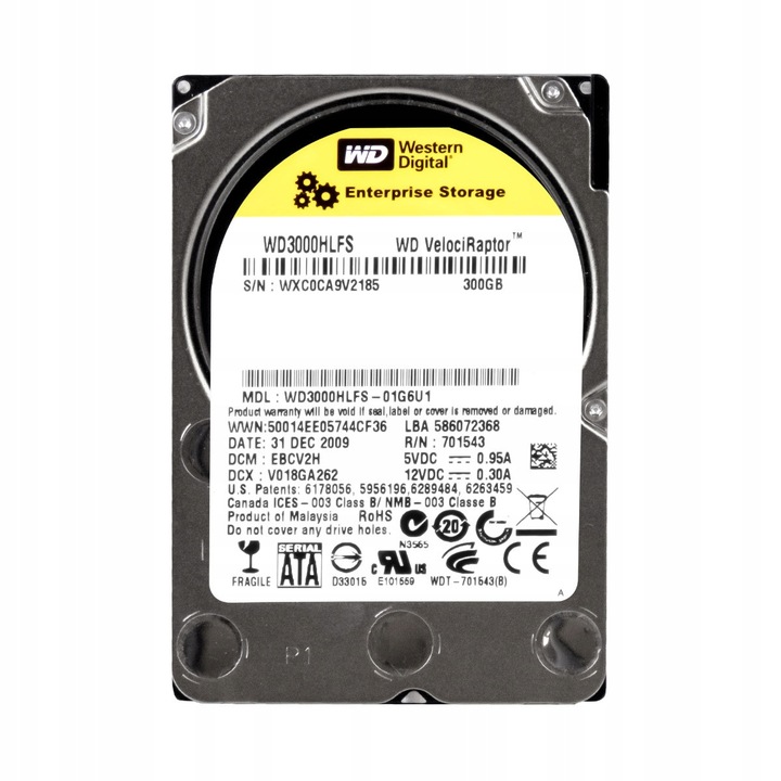 Merevlemez 300GB, Western Digital VelociRaptor, 10000RPM, 16MB, SATA II, 2.5''