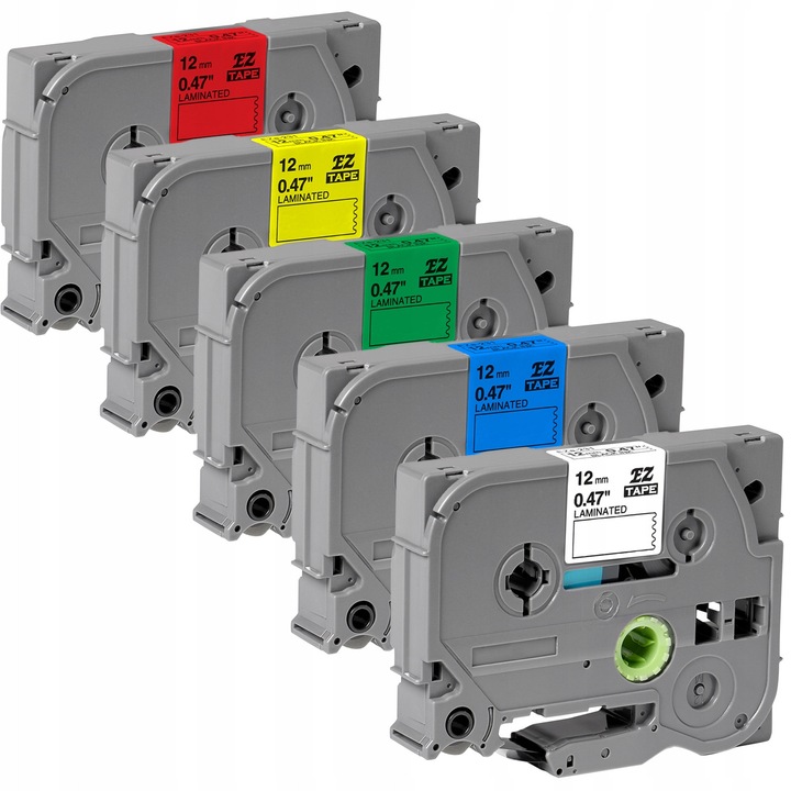 Brother P-touch laminált szalagkészlet, 5 db, 12mm, fehér, kék, zöld, sárga, piros, 8m