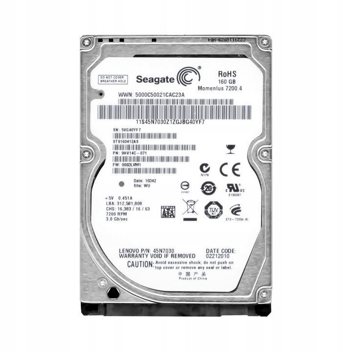 Merevlemez 2.5'' Seagate Momentus 7200.4, 160GB, 7200RPM, SATA II, 16MB Cache