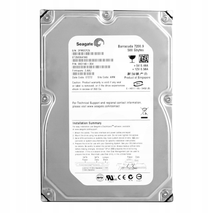 Hard Disk 500GB Seagate Barracuda 7200.9 7200RPM SATA II 3.5''