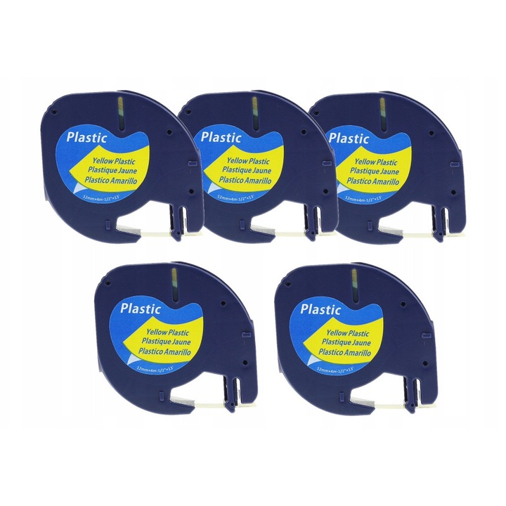 Set 5 benzi etichete DYMO LetraTag 12mmx4m galbene plastice