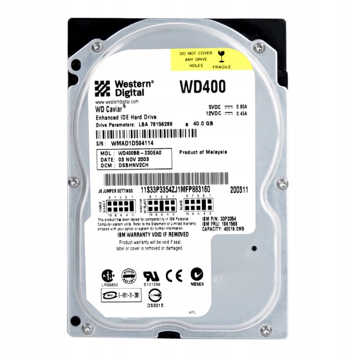 Hard Disk 3.5" Western Digital CAVIAR 40GB 7200RPM 2MB ATA