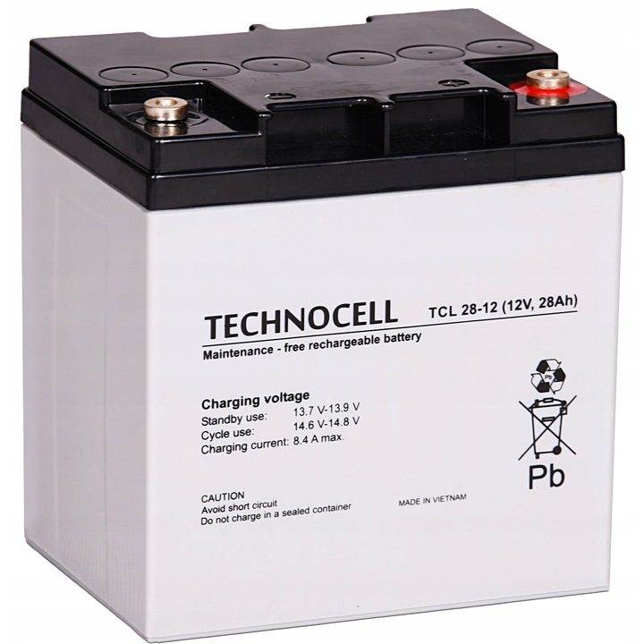AGM akkumulátor 12V 28Ah TCL 28-12W, karbantartásmentes, M6, 174x165x125mm