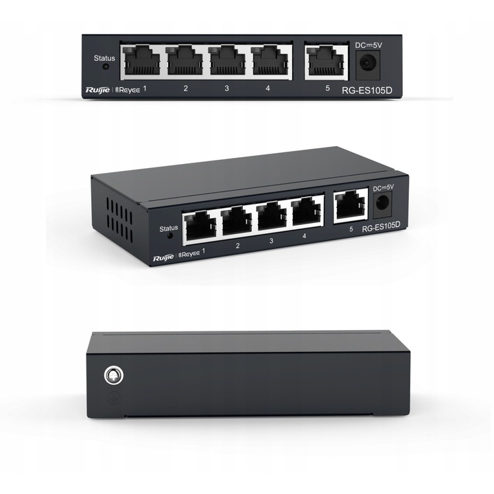 Switch desktop 5-porturi, RG-ES105D, Fast Ethernet, negru, 119x75x24mm