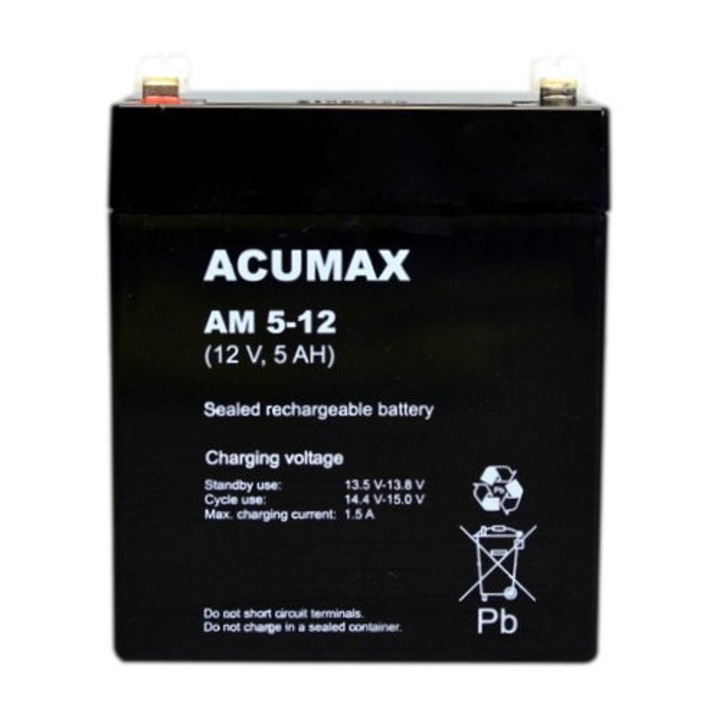 ACUMAX AM 5-12 AGM akkumulátor, 5Ah, 12V, 107x90x70mm, készlet