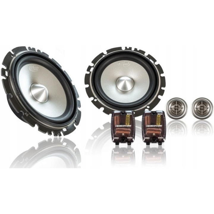 Set boxe auto Boschmann, 2 midbasuri, 2 tweetere, 2 zwrotnice, 2 distante, 2 reduceri, 180W, 35hz-5khz, 4 ohm