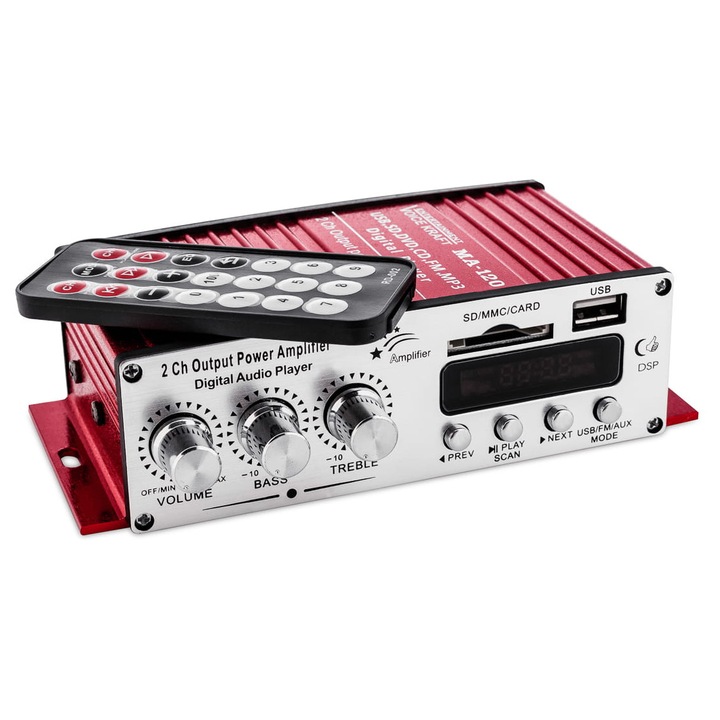 Amplificator audio Bluetooth Voice Kraft, 40W + 40W, 2 CH, 18x15,5x5,5 cm, cu functie de karaoke, cu telecomanda